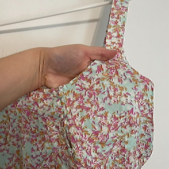 NEW NWT ROXY Sea Fog Strappy Tank Top Mint Green Multi Ditsy Floral Crop Top M - Picture 7 of 12